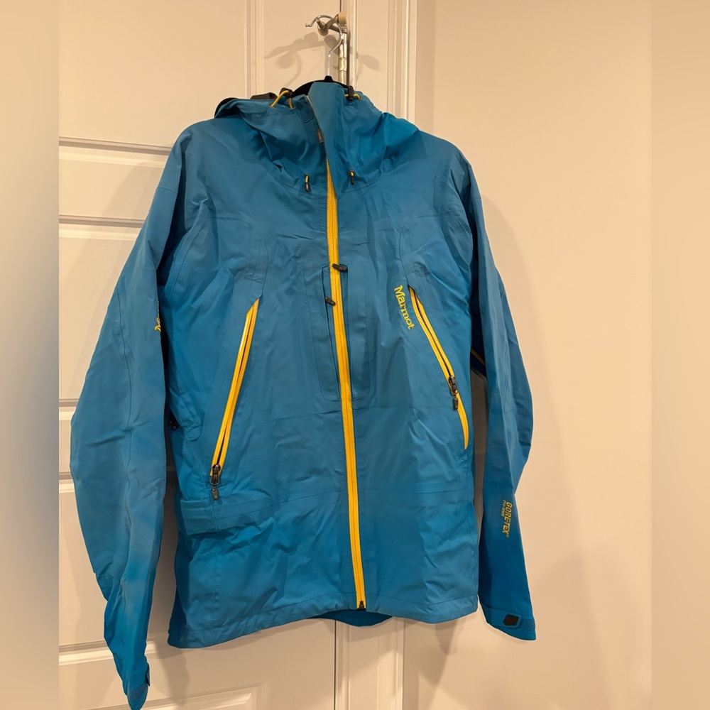 Marmot Bright Blue Jacket with Yellow Zippers
